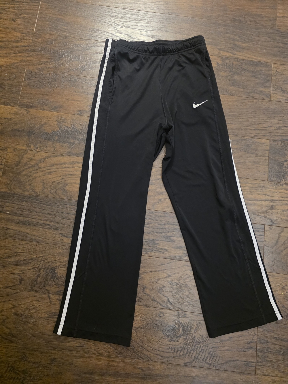 Nike Kids Black Athletic Track Pants with White Side Stripe